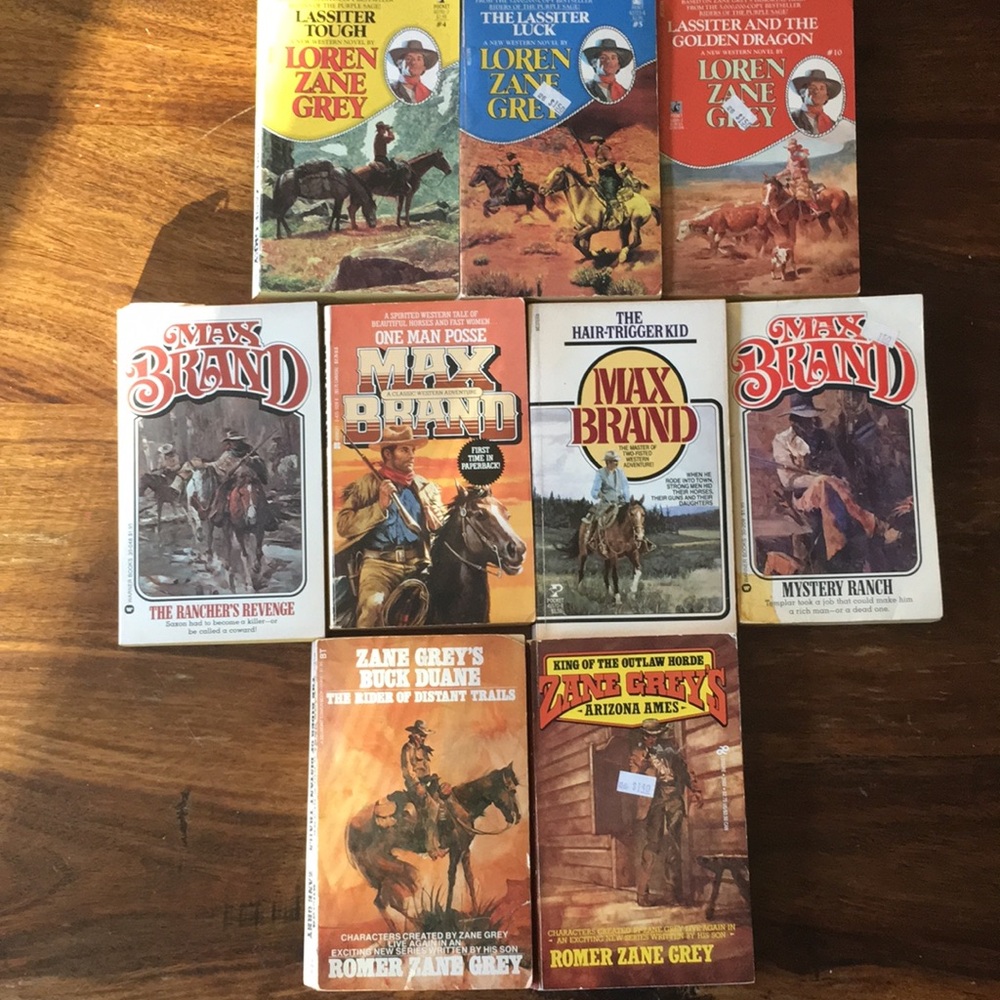 9 Vintage Western Paperback Books Lot of Nine - Loren Zane Grey Romer Max Brand